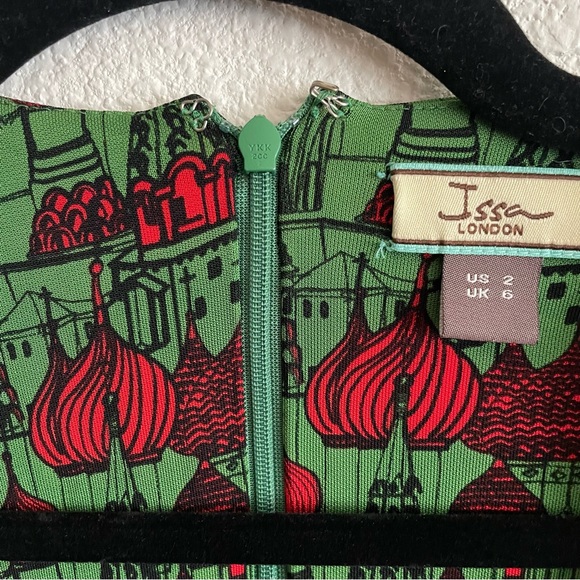 Issa London Green Red Print Dress Size 2 - Picture 4 of 9